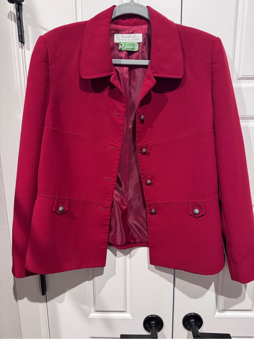 Tahari ASL Women's Deep Crimson/Red Structured Button Jacket